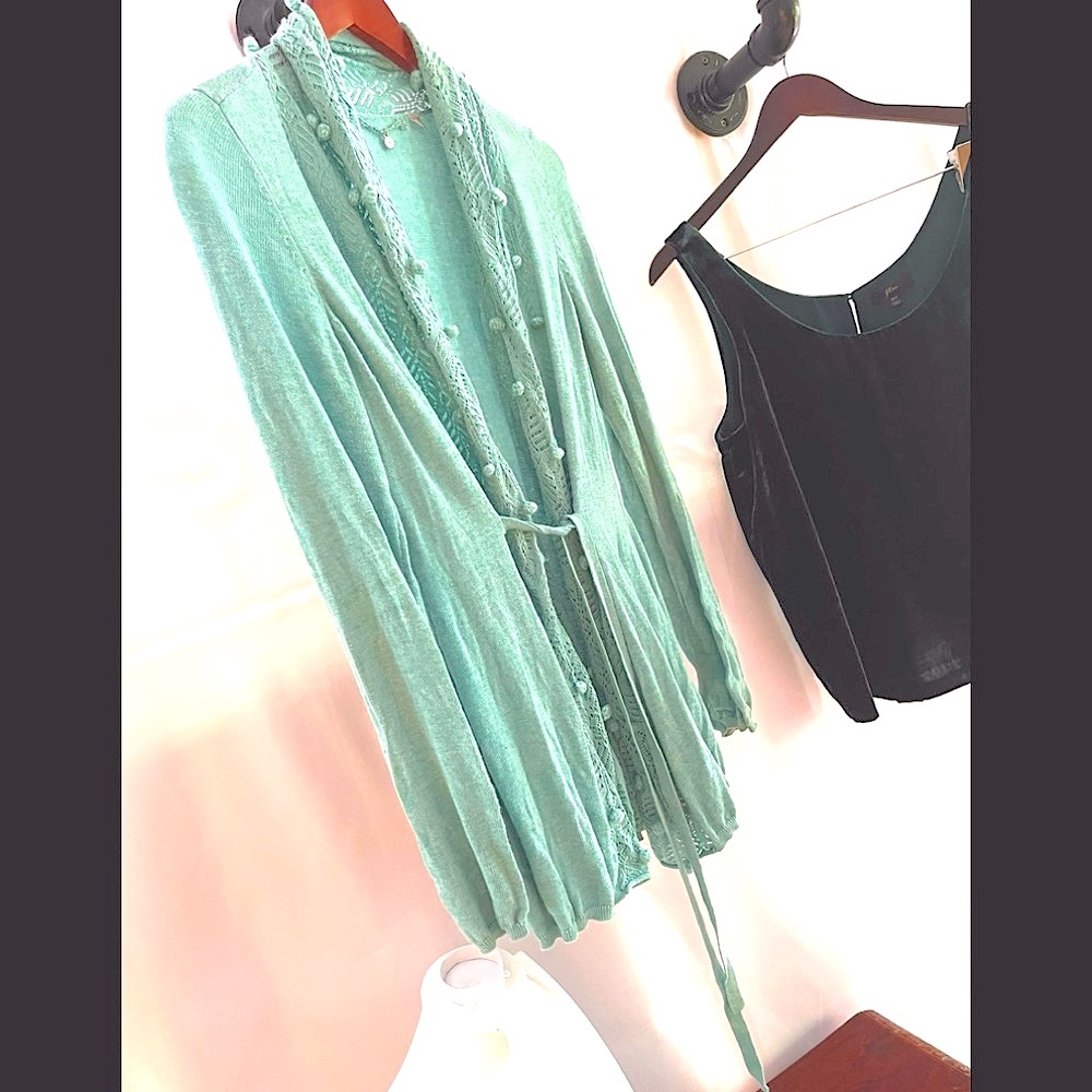 Anthropologie Light Turquoise/Aqua Color Boho Cardigan - Picture 7 of 12